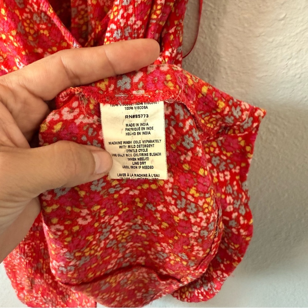 O’Neill Women's Red Floral Tie Wrap Mini Dress Bohemian Beachy Boho Size X-Small - Picture 11 of 11